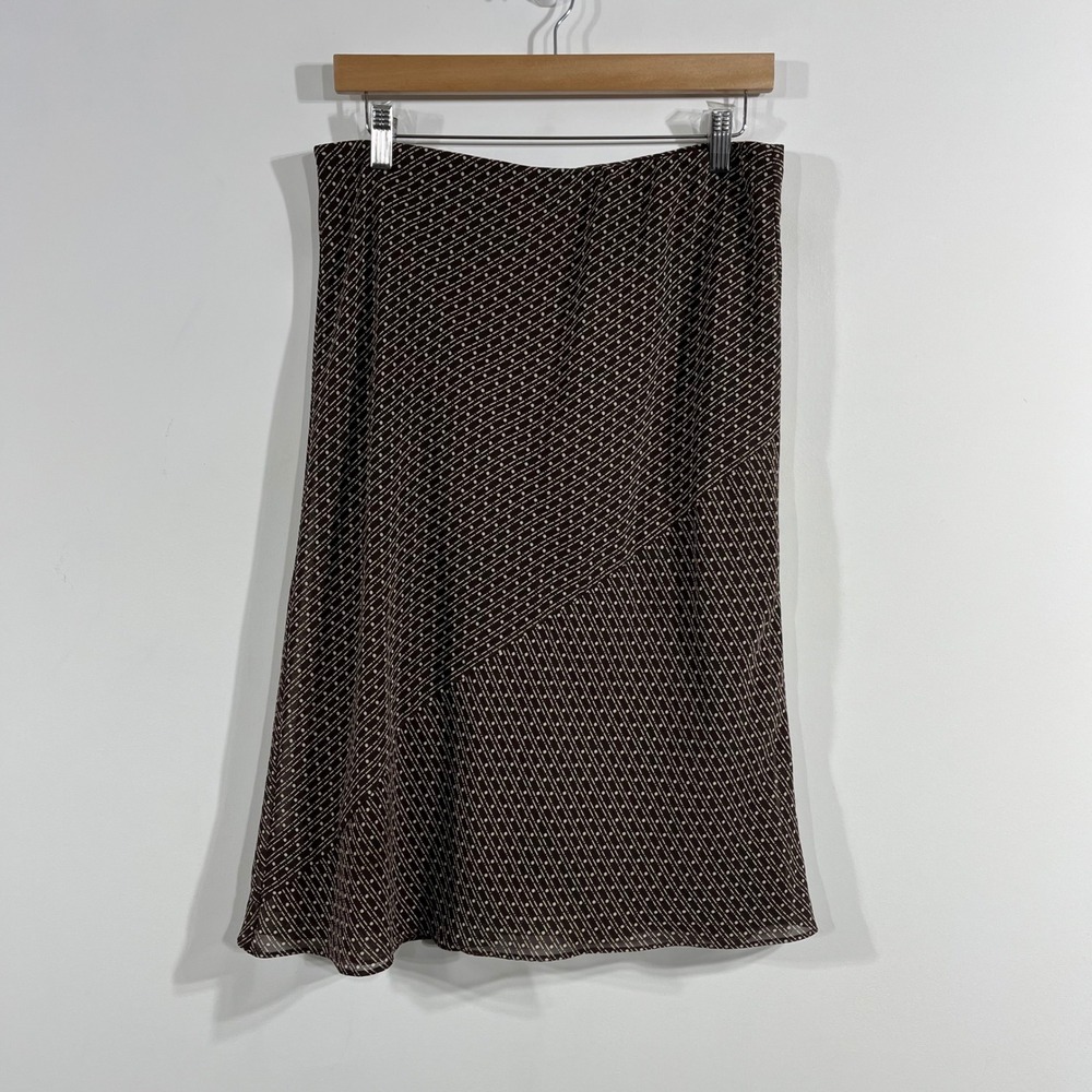 George Fairy Grunge Brown Print Midi Skirt Asymmetrical Seam Womens 8 Boho Y2K